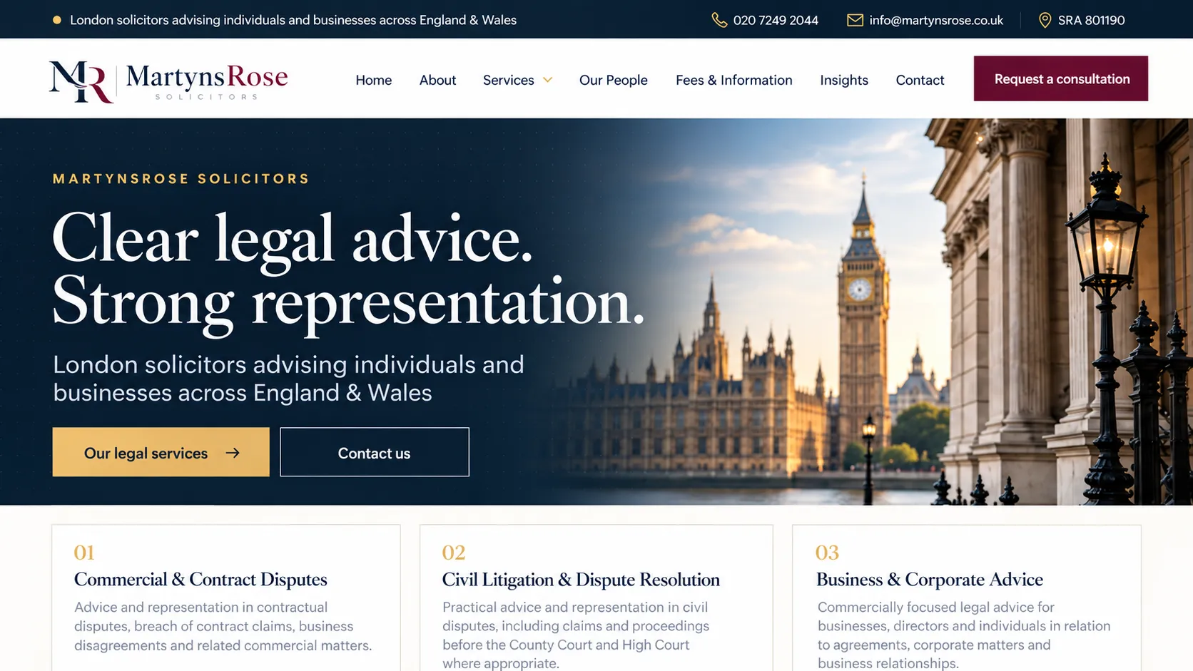 MartynsRose Solicitors – Hukuk Bürosu Web Sitesi Tasarımı ekran görüntüsü 1